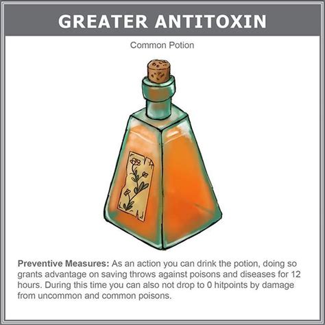 <b>Antitoxin</b> Item 10 coins, 0 weight When you drink <b>antitoxin</b>, you're cured of one poison affecting you. . Antitoxin 5e crafting